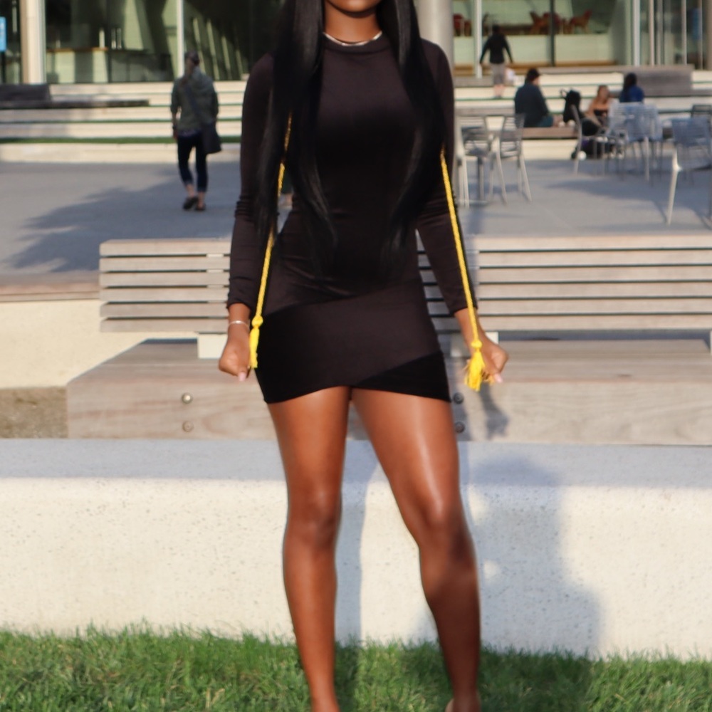 Black long sleeve midi dress